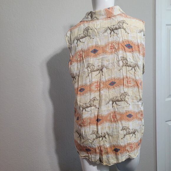 Bit & Briddle Ladies XL top button front collar horse cowgirl southwestern - Picture 3 of 8